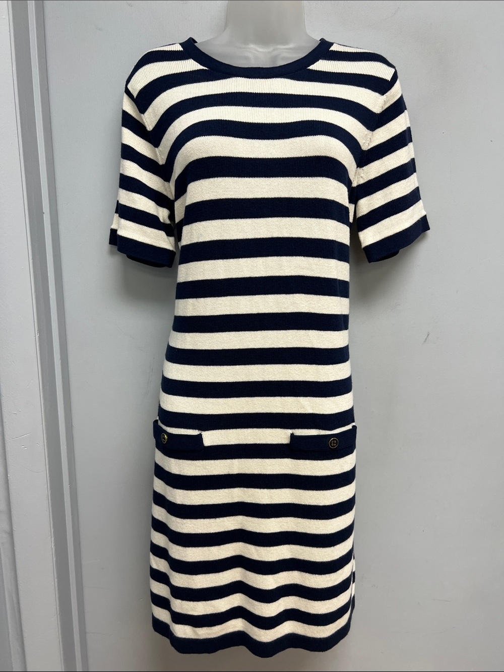 Banana Republic Navy & Ivory Striped Sweater Dress NWT Size Large